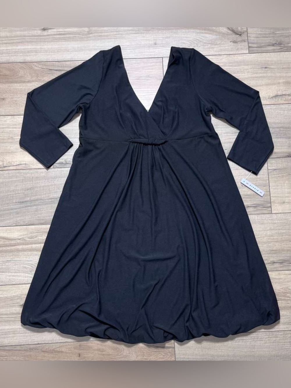 AA Studio Womens V-Neck Long Sleeve Lined Dress Size 14W Black